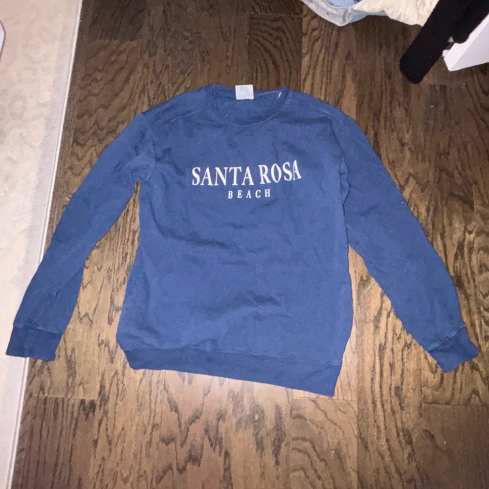 Comfort Colors Blue Crewneck Sweater with Santa Rosa Beach Print